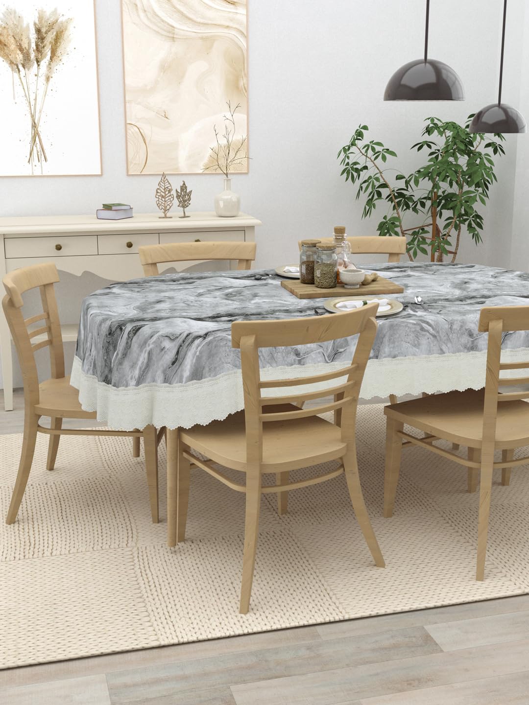 Clasiko 6 Seater Oval Dining Table Cover; 60x90 Inches or 152x228 Cms; Material - PVC; Anti Slip; Grey Marble 69053 - Image 3 thumbnail