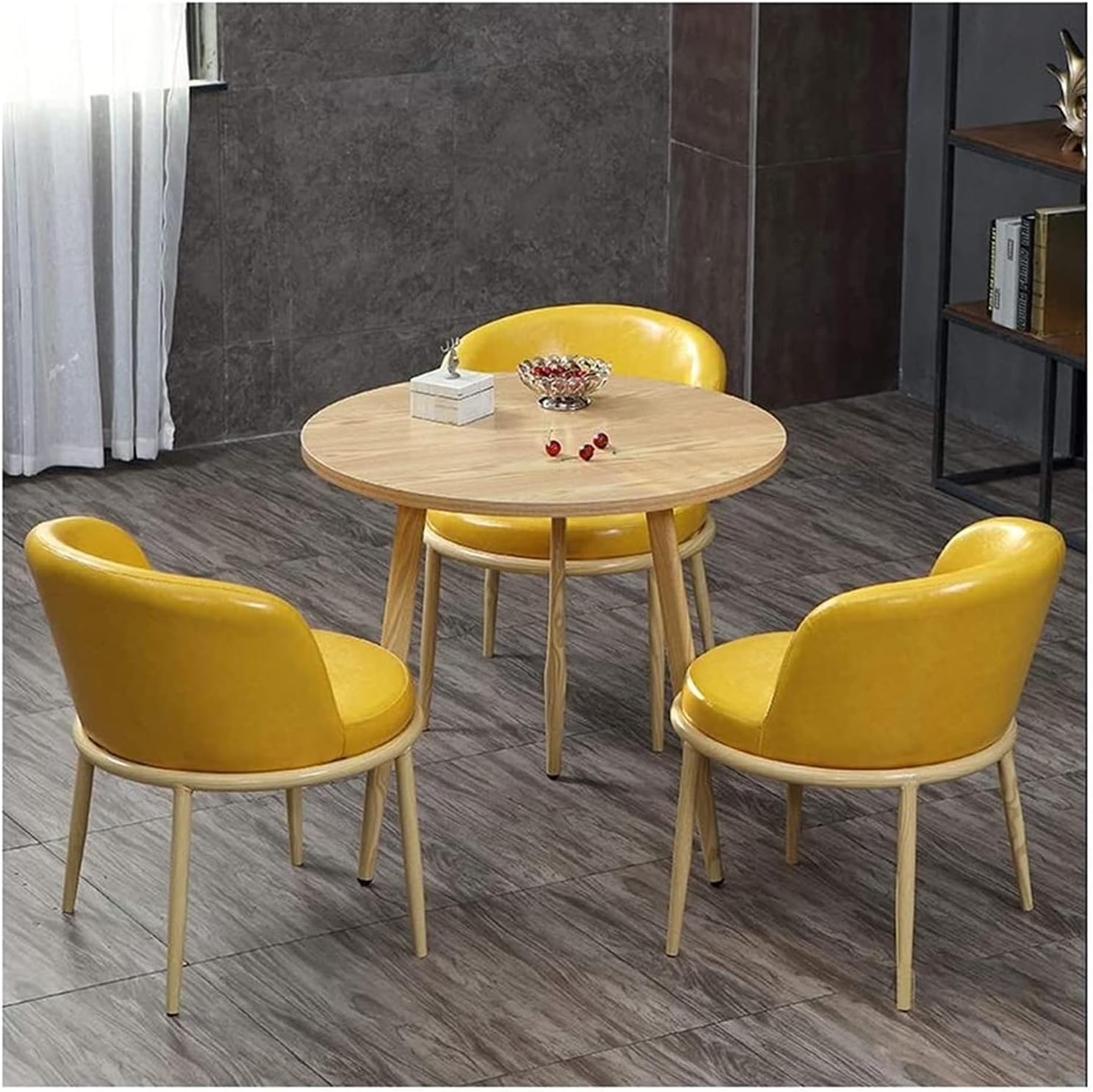 Conference Reception Room Coffee Table with Chair Simple Office Table and Chair Set 1 Table 3 Chairs Bedroom Hotel Kitchen Company Store Home 80cm Round Table Oil Wax Lea,Green One Size