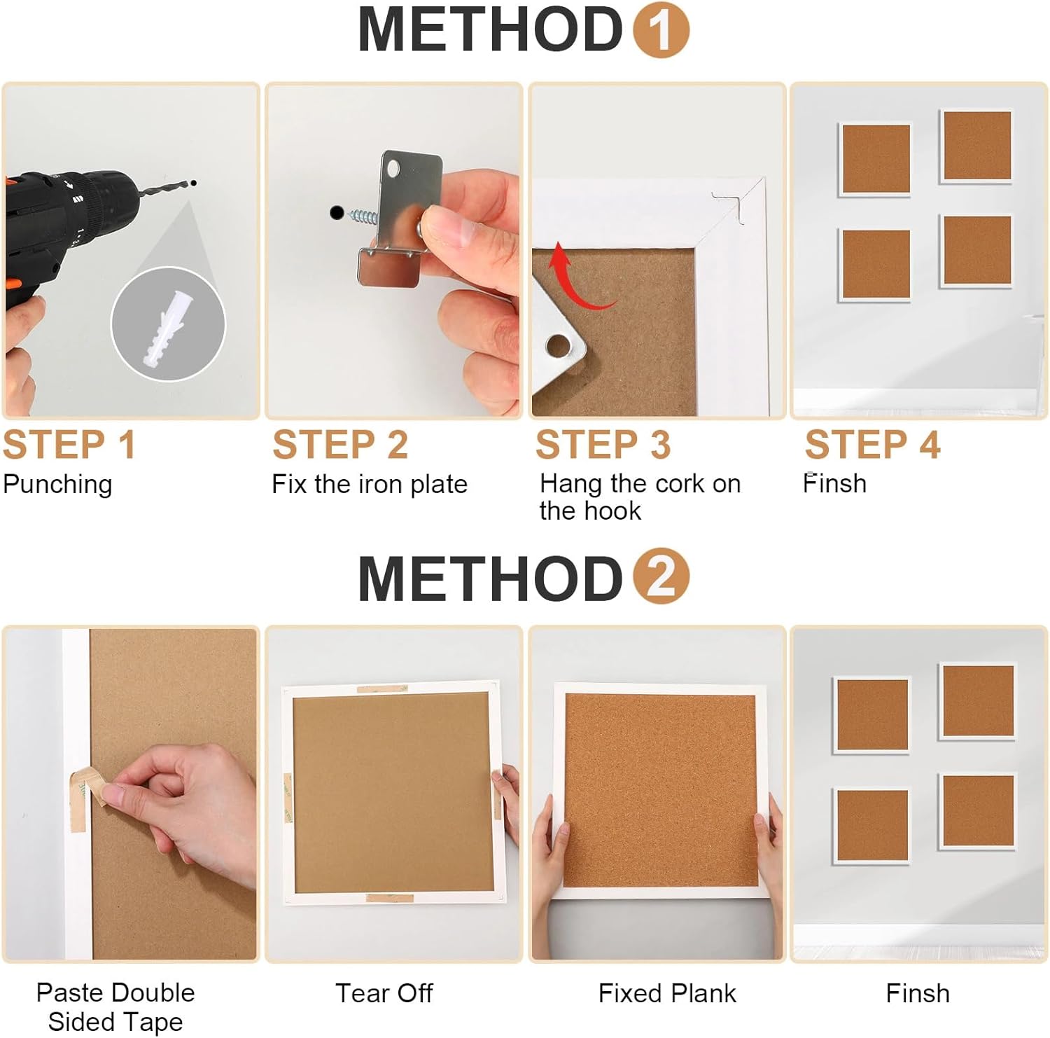 Treela 8 Packs Cork Bulletin Board with Frame, Decorative Linen Bulletin Cork Board Small Push Pin with 32 Push Pin 16 Clips for Office Welcome Back to School Wall Home Supplies(White,Square)