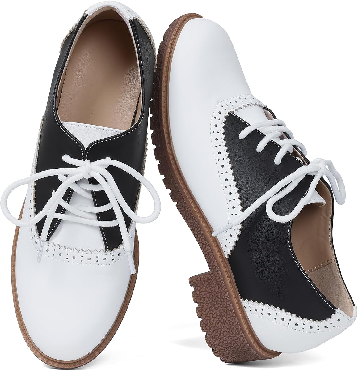 Saddle Shoes for Women, Vintage 50s Oxfords with Perforated Design