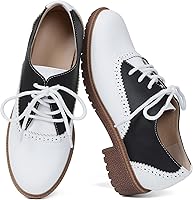 Mikarka Women's Vintage Perforated Wingtips Brogue Oxford Shoes - Low Chunky Heel Lace-Up Saddle Oxfords