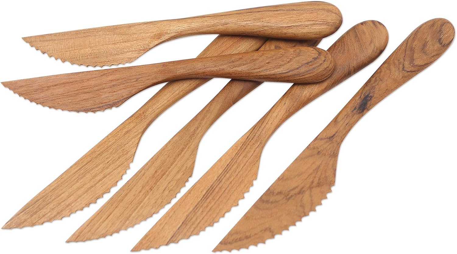 NOVICA Artisan Handmade Teak Wood Dinner Knives from Bali Set of 6 Brown Indonesia Tableware Flatware Natural Materials [ 7.5in L x 1in W x 0.4in D] ' Sharp Set' Set of 6
