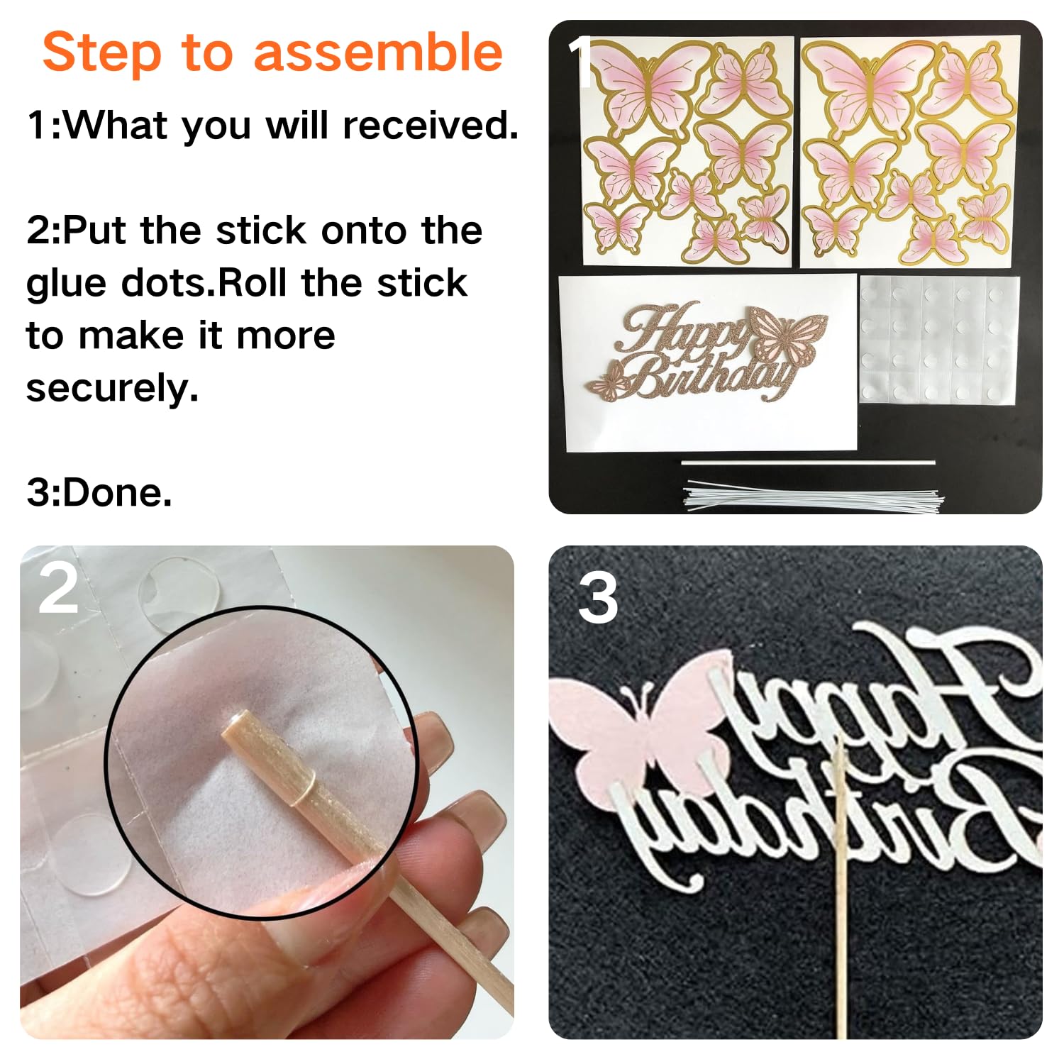 ALISSAR Rose Gold Happy Birthday Cake Topper Set, Butterfly Cake Topper and 16 Pieces Pink Butterfly Cupcake Toppers for Girls Women's Birthday Cake Party Decorations