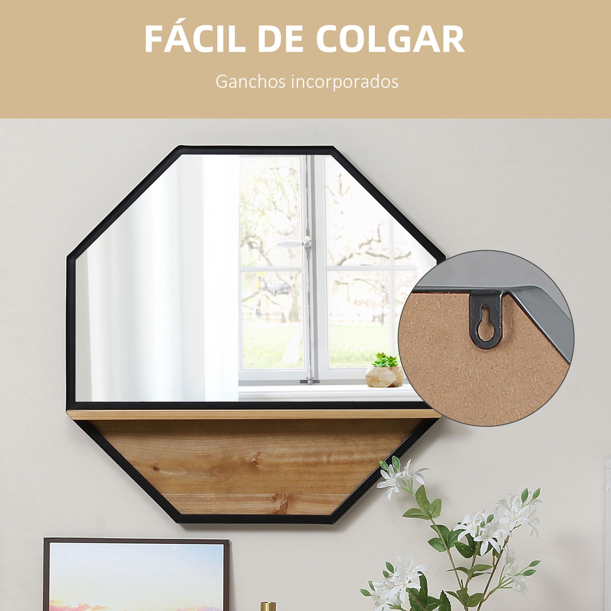 HOMCOM Espejo Decorativo de Pared 61x61 cm Negro