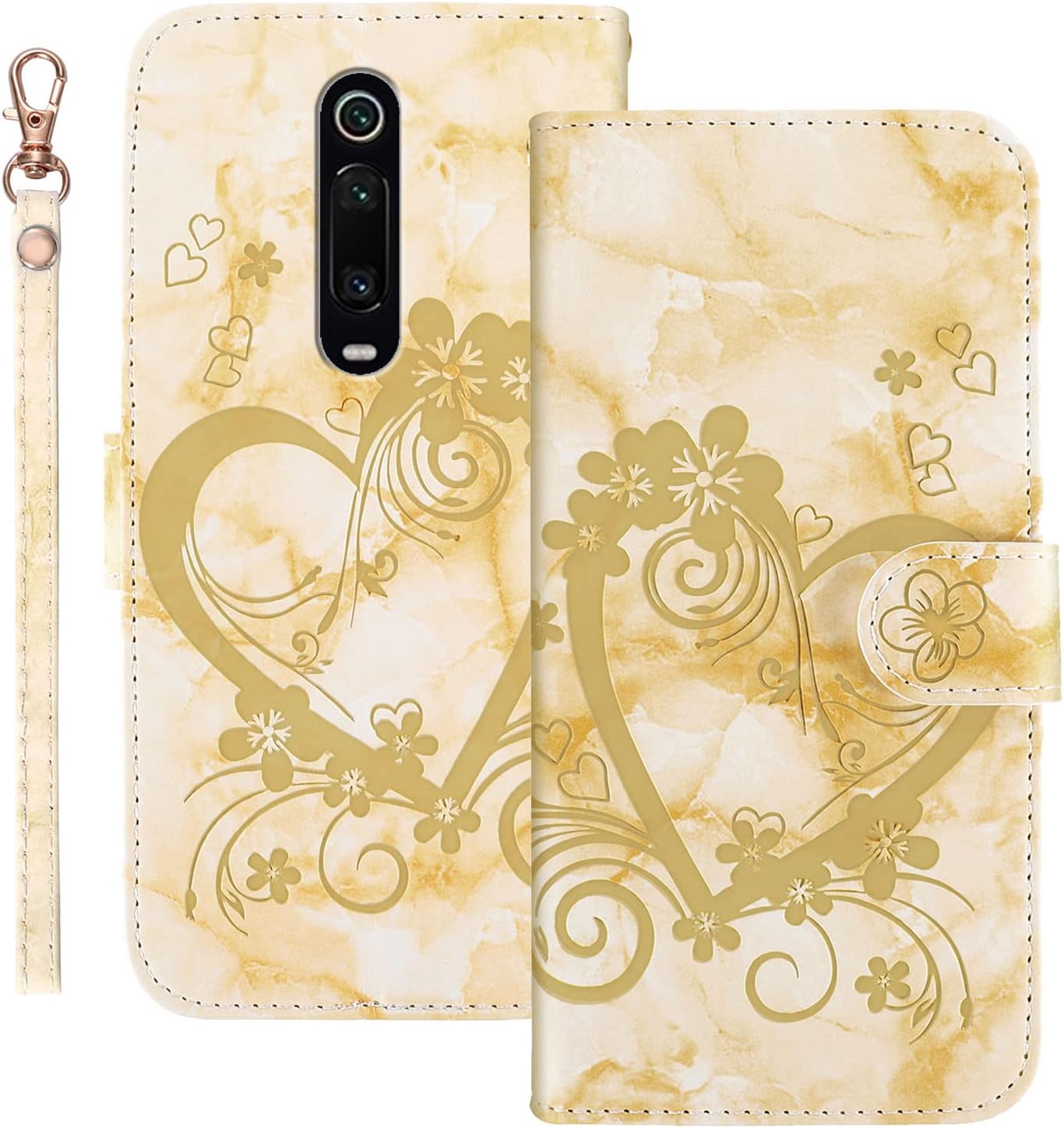 Succtopy Funda Xiaomi Mi 9T/9T Pro, Xiaomi Redmi K20 / K20 Pro Cuero Anti-Choques Ultra Delgado Cover Tapa Tarjetas Magnética Flip Teléfonos Móviles Carcasa para Xiaomi Mi 9T/9T Pro, Amor Amarillo