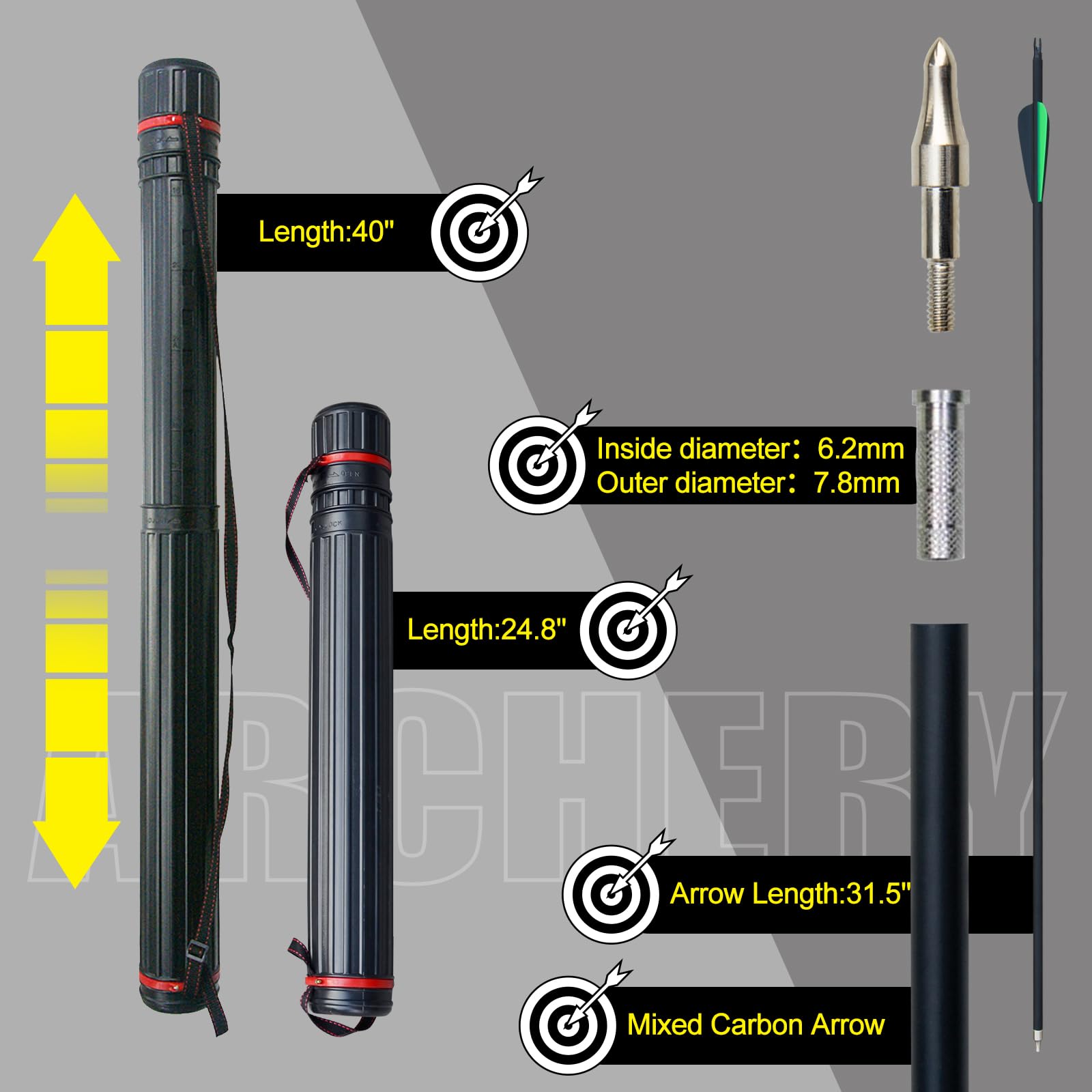 Ensemble de tir à l'arc D&Q 30 LB 40 LB Droit Durable pour Débutant Adulte Plein air