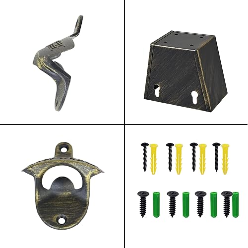 Miniatura 5 de HAIICEN Abridor de botellas de cerveza de bronce antiguo montado en la pared con tapa atrapa aberturas de drenaje al aire libre (paquete de 2)