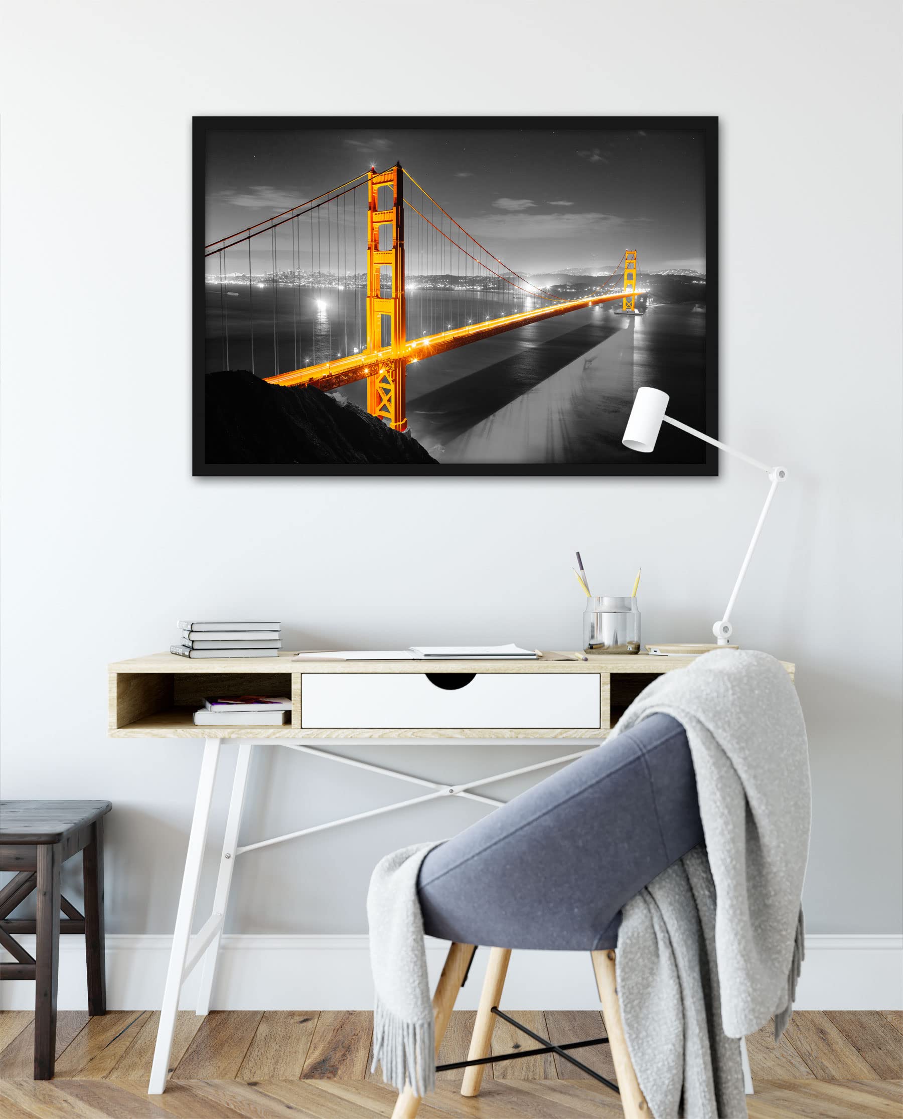 Empire - Poster gigante Golden Gate Bridge, in formato cornice, 100 x 70 cm, stampa artistica incorniciata