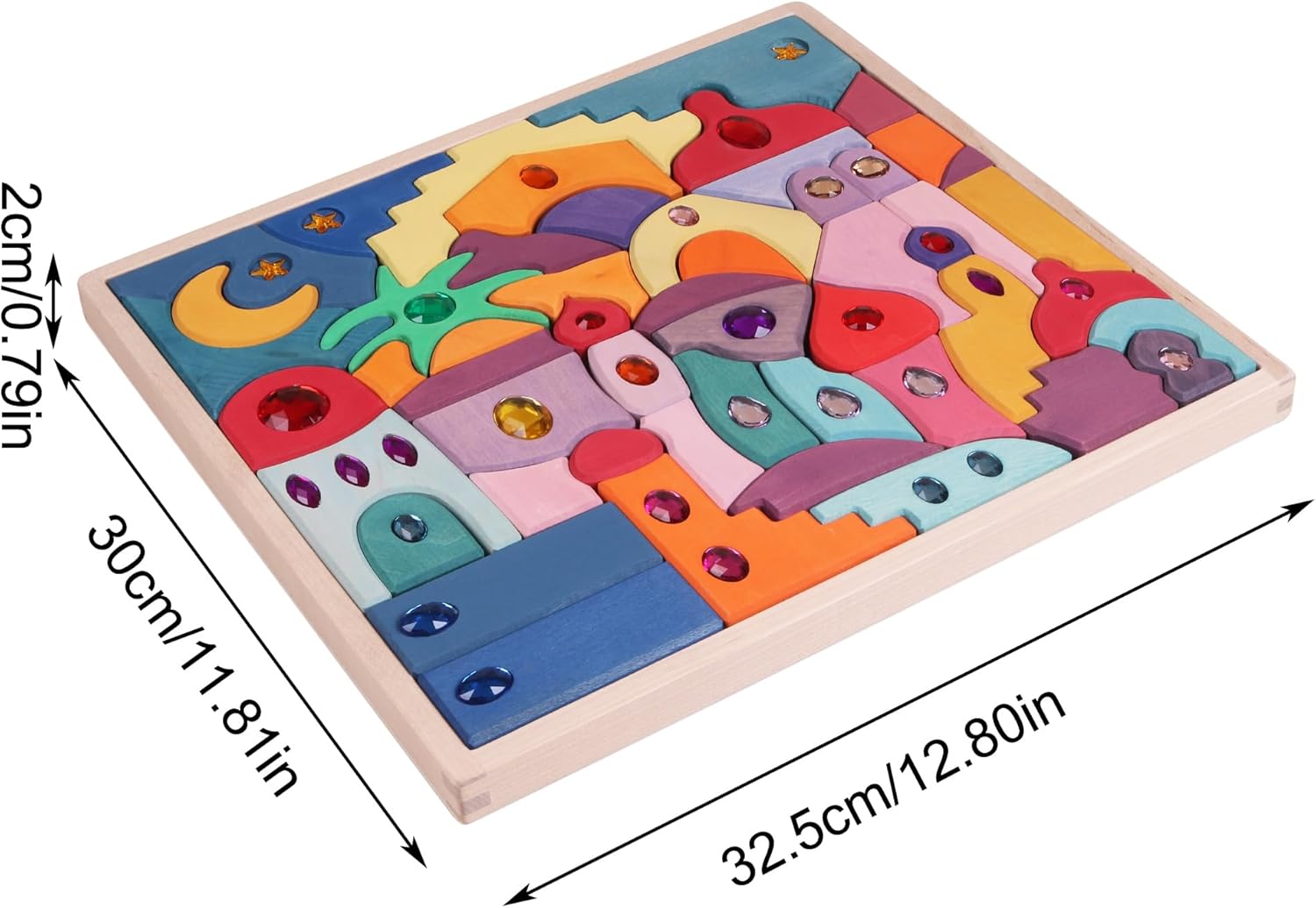 12PCS Acrylic Gem Fairytale Windows Blocks,Translucent Cubes Stacking Toys, Sparkling Acrylic Toy Wooden Stacking Blocks,Open Ended Play Montessori Educational Wooden Toys