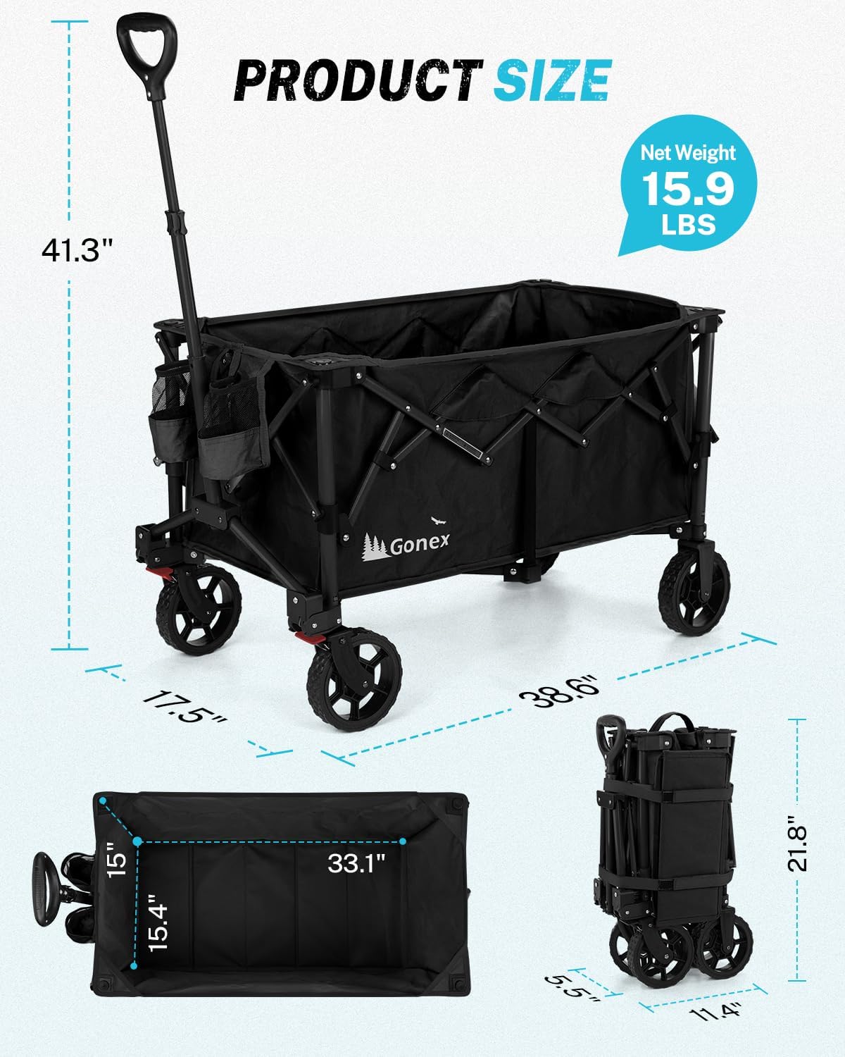 48''L Collapsible Foldable Heavy Duty Oversized Wagon with Weight