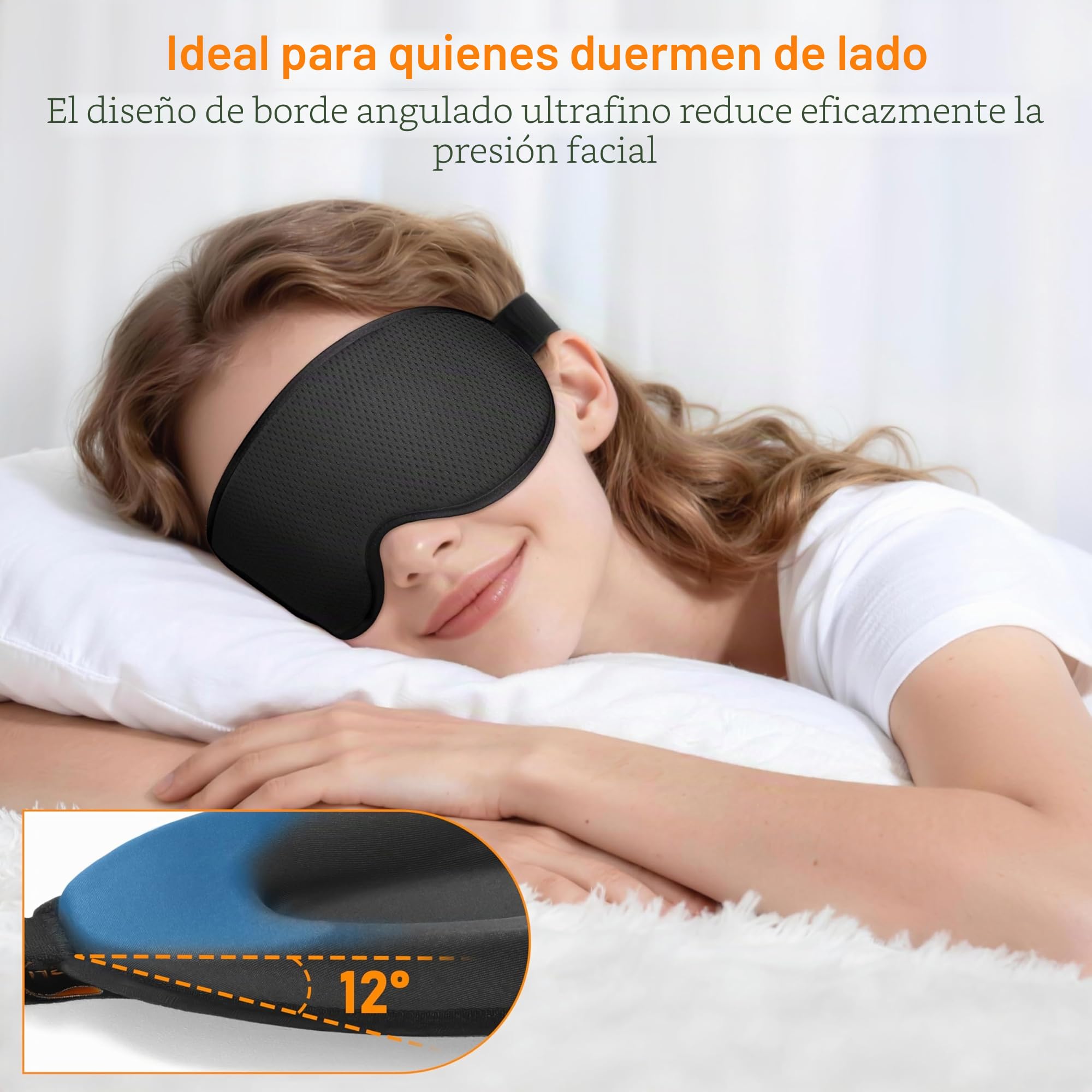 Gritin Anti-Luz Antifaz para Dormir para Mujer y Hombre, 3D Máscara para Dormir Ultrasuave y Cómodo, Sin Presión en Ojos Ni Pestañas con Banda Elástica Ajustable, Diseño Ergonómico para dormir, viajar
