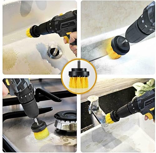 Miniatura 5 de Juego de 3 cepillos de limpieza para taladro, cepillo de limpieza multiusos, para lechada, piso, bañera, ducha, azulejos, baño y superficie de