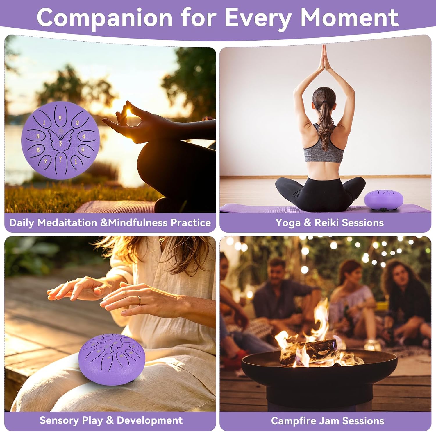 RANMING 6 Inch Steel Tongue Drum 11Note C Key Tongue Drum Kids & Adult Handpan with Gig Bag Music Book Mallets Finger Loops Mallets Stand Highlight Stickers for Meditation,Yoga & Camping Purple