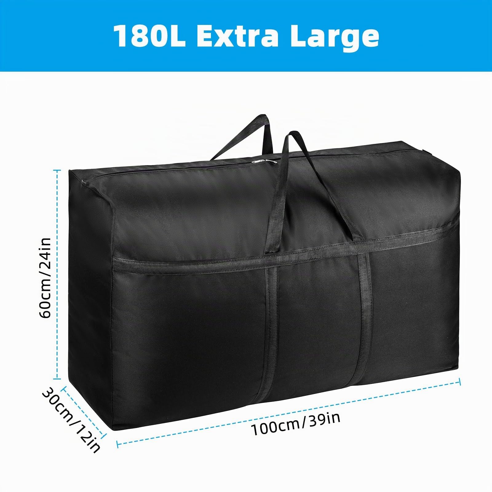 4er Pack 180L Extra Große Heavy Duty Aufbewahrungsboxen mit Deckeln für Umzug Große Kleideraufbewahrungsbeutel Boxen mit Reißverschluss Griffen Starker 600D Oxford Stoff (schwarz)