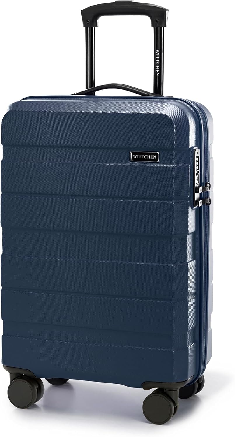 WITTCHEN Valise Cabine Bagages Cabine Valise de Voyage Bagage à Main Valise Rigide en ABS avec 4 roulettes Pivotantes Serrure à Combinaison Poignée Télescopique COMODO Line Taille M Bleu Marine