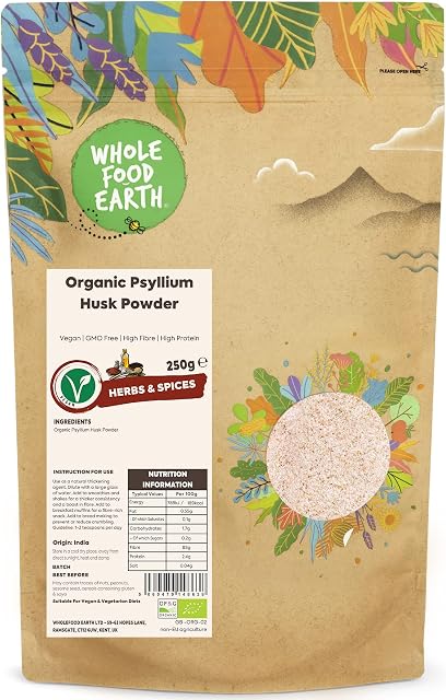 Wholefood Earth Organic Psyllium Husk Powder 250g Vegan | GMO Free | High Fibre | High Protein | Certified Organic