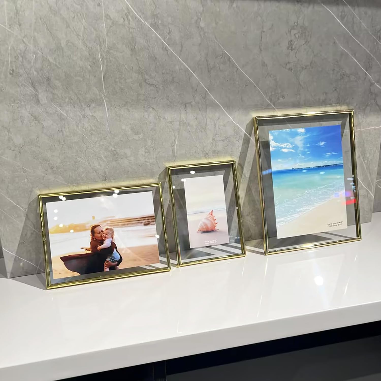 Wall Floating Frame, 8"×10", Gold, 2 Set, Wall Mounting or Wall Leaning, For Photo 6×8, 5×7, 4×6, Classy For Living room, Study, Bedroom