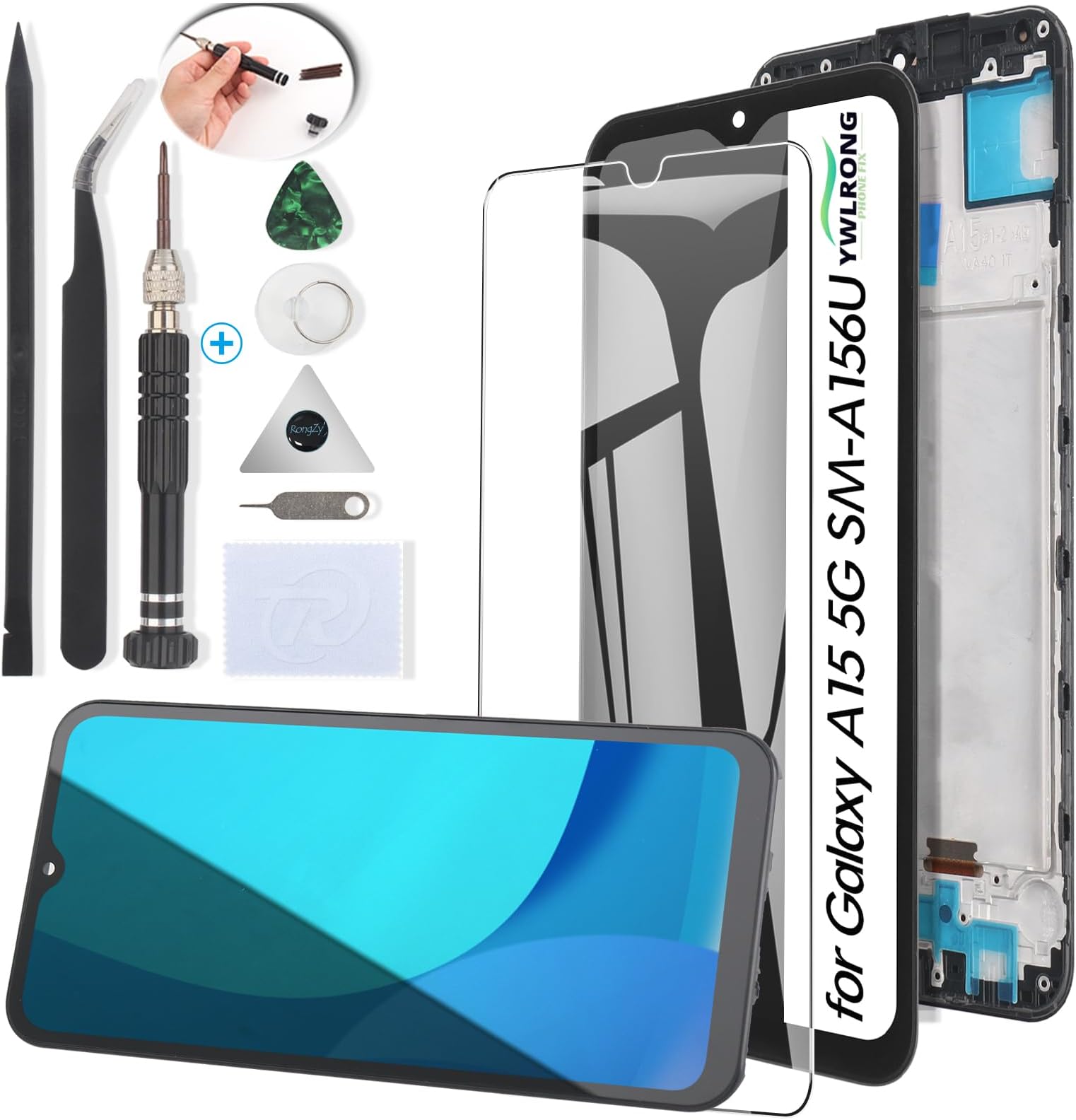 YWLRONG for Samsung Galaxy A15 5G Screen Replacement for Samsung Galaxy A15 4G A155U A156U LCD Display Touch Screen Digitizer Assembly Replacement with Tools（with Frame）
