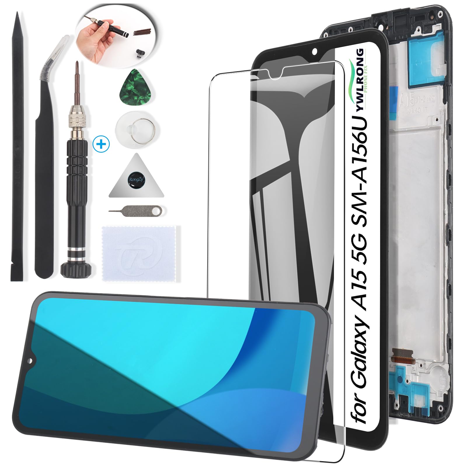 YWLRONG for Samsung Galaxy A15 5G Screen Replacement for Samsung Galaxy A15 4G A155U A156U LCD Display Touch Screen Digitizer Assembly Replacement with Tools（with Frame）