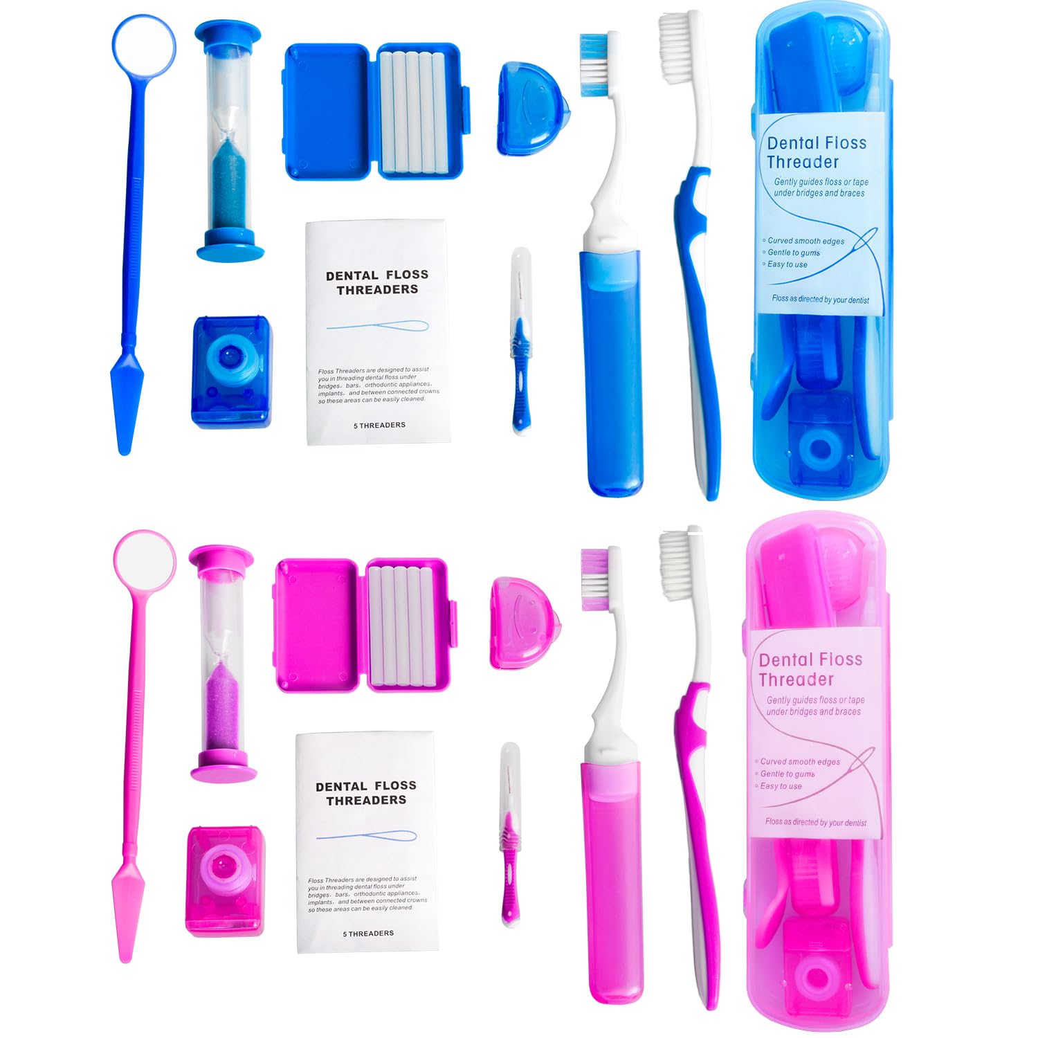 Wenge Portable Orthodontic Oral Care Kit - 2Pack - Travel Kit for Patients Interdental Brushing Wax Floss Toothbrush