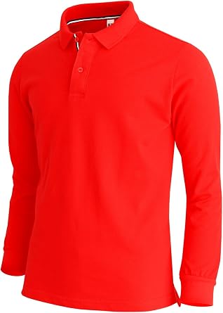BCPOLO Mens Polo Shirt Long Sleeve Cotton Pique Polo Shirt
