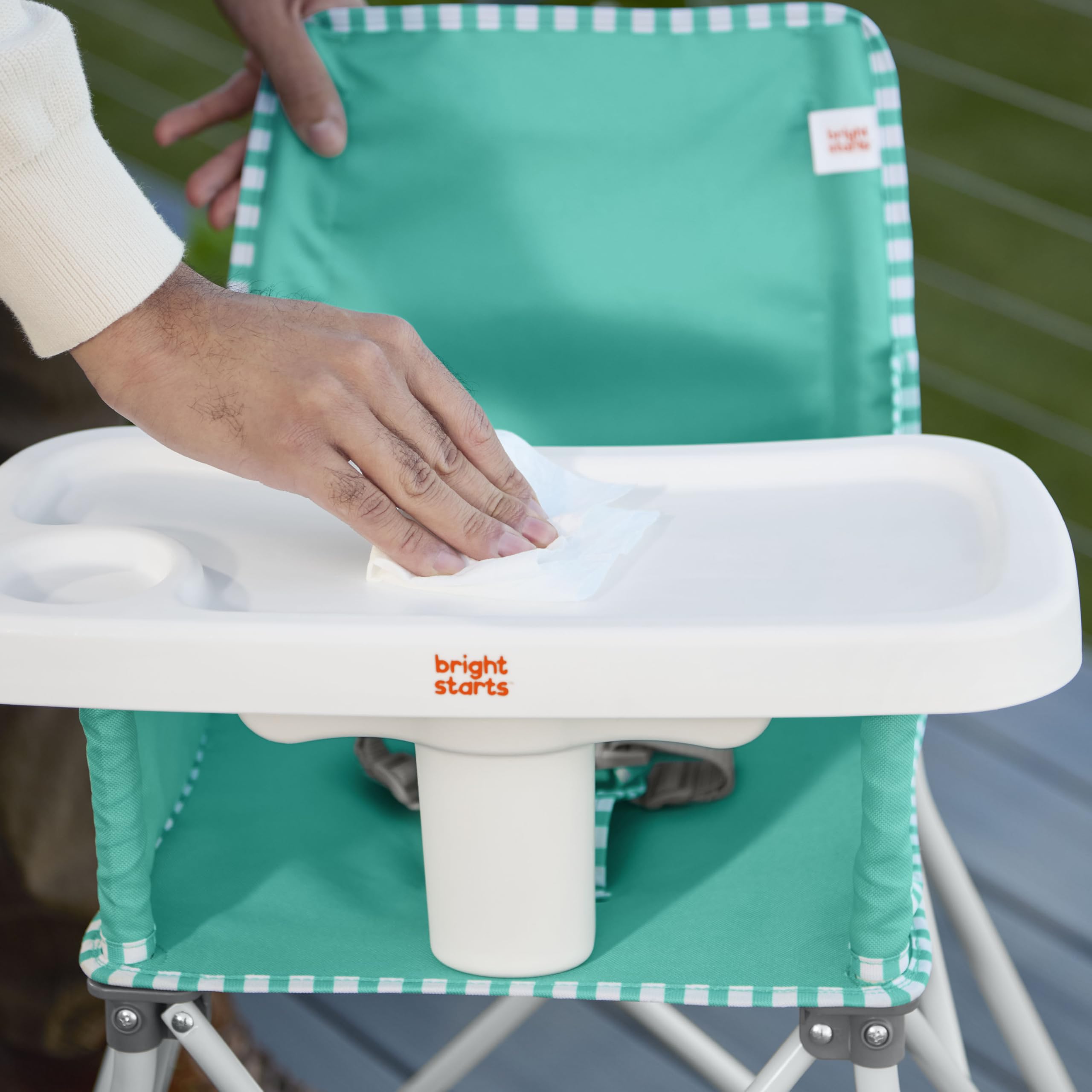 Bright Starts Pop 'N Dine Przenośne krzesełko do karmienia, wewnątrz/na zewnątrz, łatwe składanie, unisex, turkusowy, 6 miesięcy +