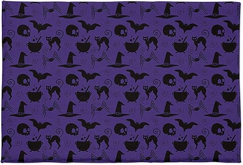 Miniatura 2 de Alfombra de baño de 16 x 24 pulgadas absorbente lanuda para el baño feliz Halloween sombrero de bruja de gato negro calavera murciélago araña