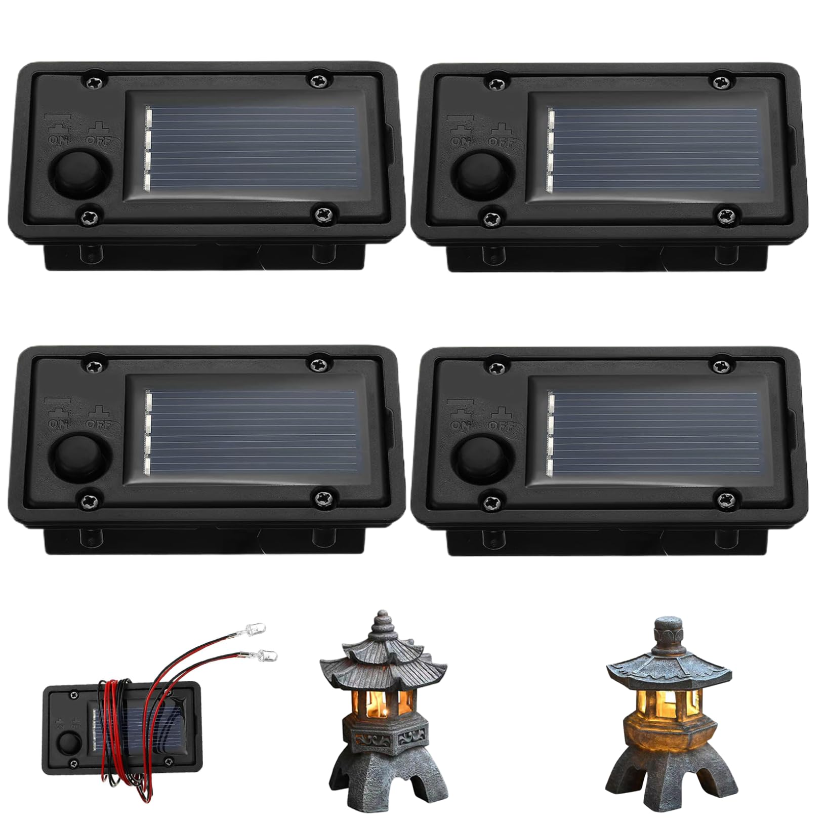 Yeory Solar Light Replacement Tops 4Pcs 1.6x2.8 Waterproof Replacement Solar Light Tops with LED Warm Lighting DIY Replacement Solar Panels for Garden Lights, Replacement Solar Light Tops