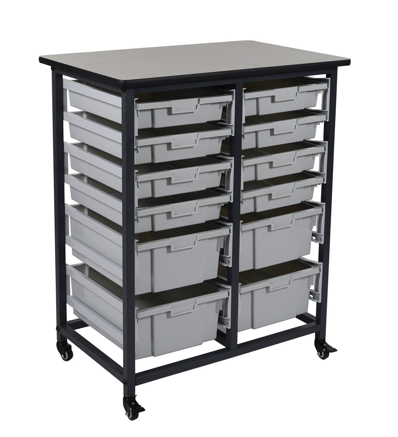 LUXOR MBS-SR-8S Mobile Bin Storage Unit - Single Row with Small Gray Bins