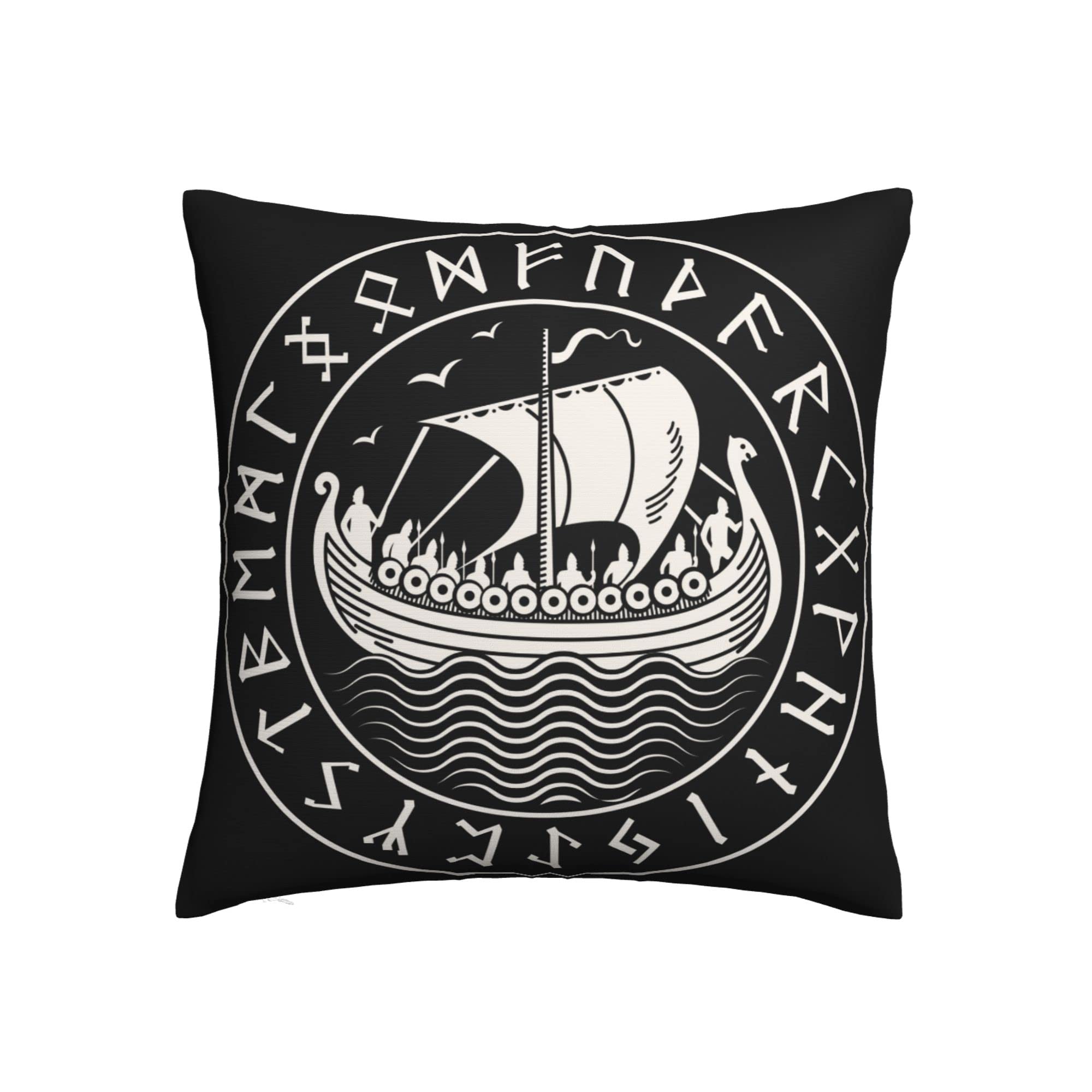 NIBABAEU Cushion Covers 1 Pcs Old Norse Viking Drakkar Ancient Scandinavian Runic Decorative Pillow Covers 20"x20" (50X50 CM) Soft Square Pillow Cases For Living Room Sofa Couch Bed Pillowcases