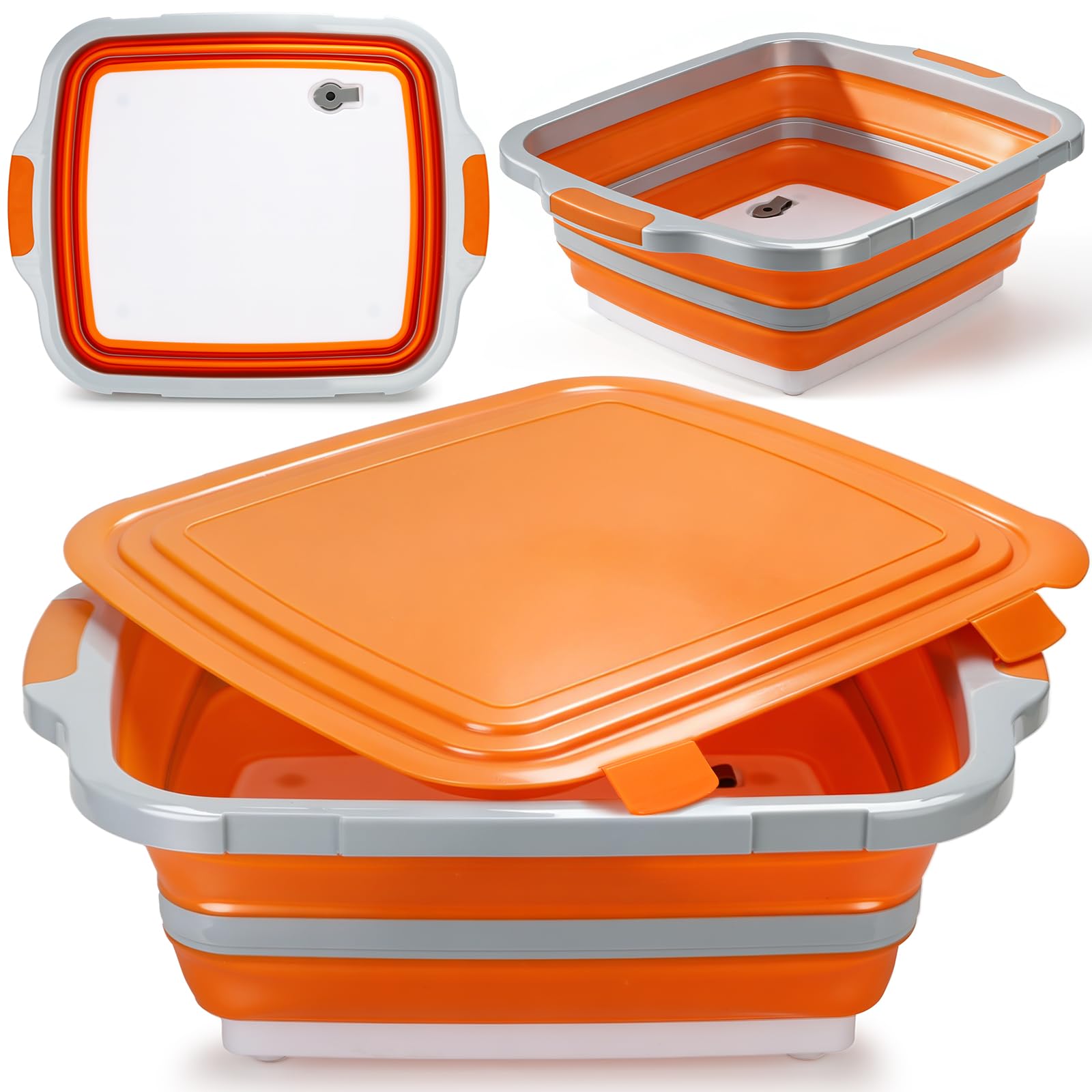 8L Collapsible BBQ Prep Tub with Locking Lid &amp; Cutting Board Meal Prep Tub