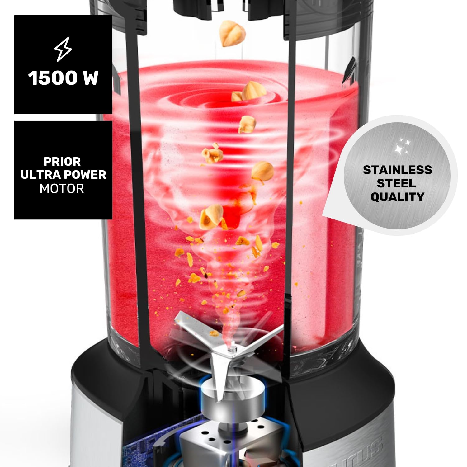 Frullatore Taurus Prior Inox 1500W - Caraffa Vetro 2L, Lame 6 Fili, Acciaio Inox, BPA Free - Foto 10