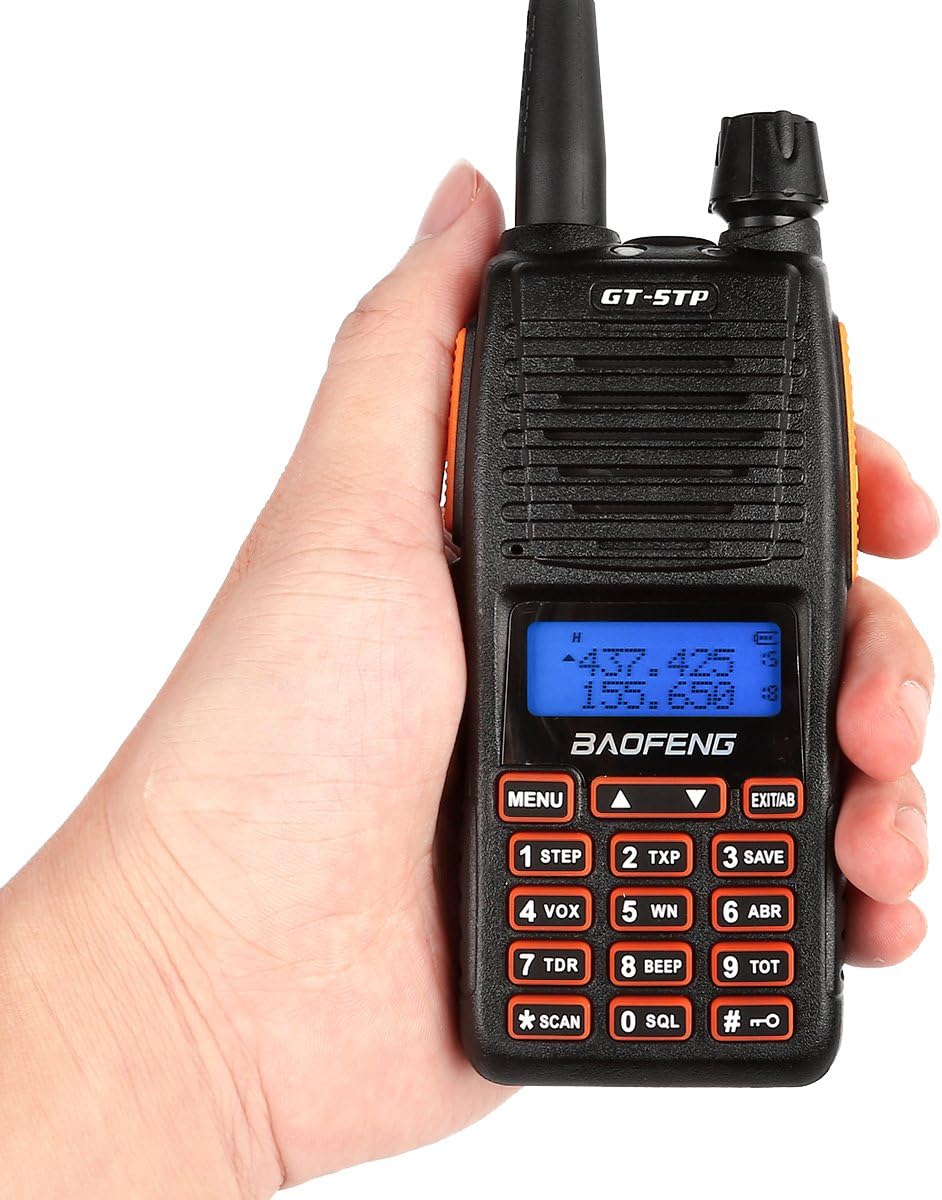 Baofeng High Power Ham Radio Handheld GT-5TP, 8W Portable Walkie Talkies with 2000mAh Battery, Dual Band Two Way Radio with Dual PTT, Black