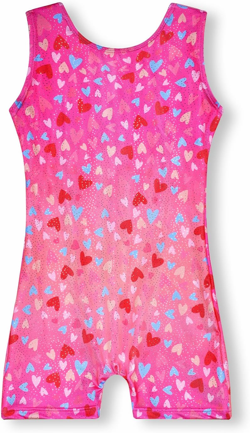 Leotards for Girls Gymnastics with Shorts Butterfly Unicorn Mermaid Dance Unitards Biketards Hotpink Black