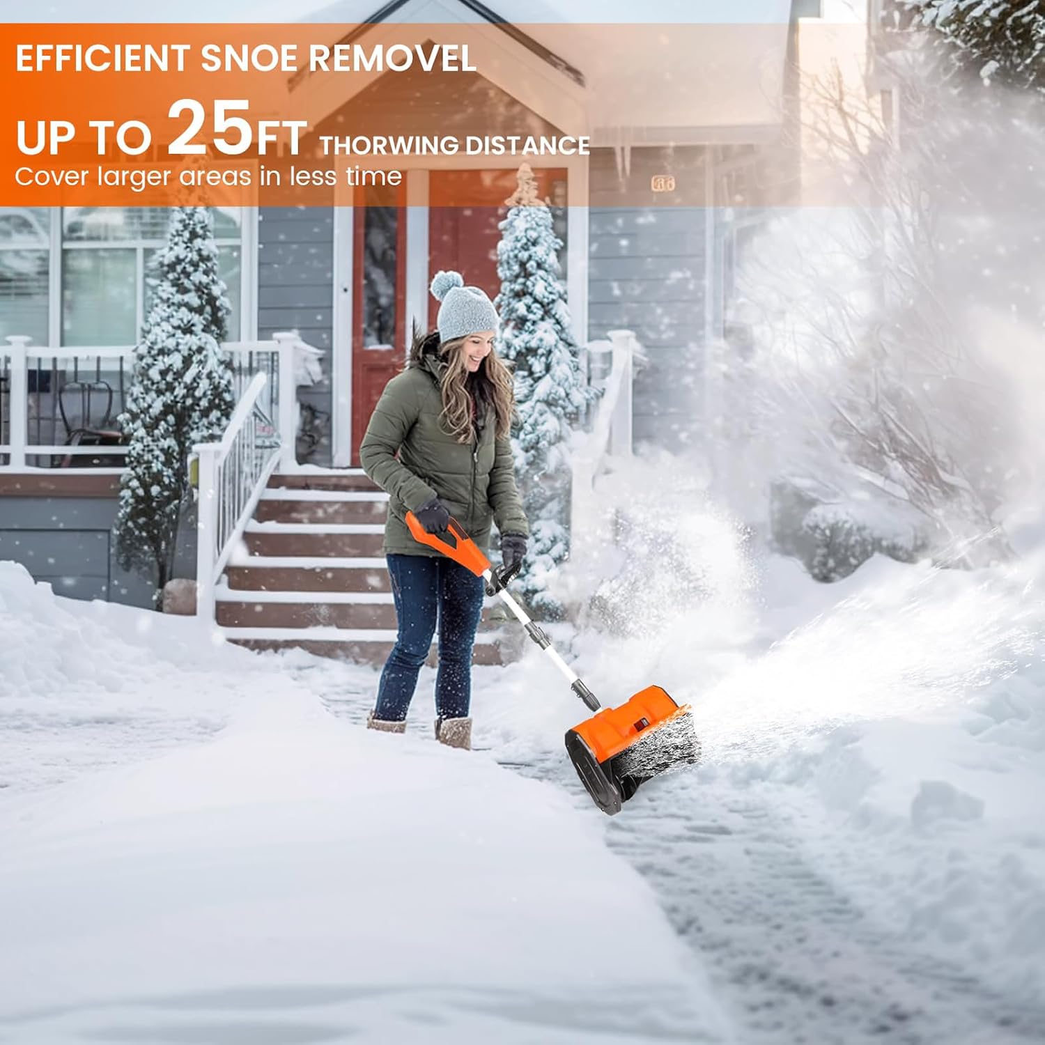 Motorized Snow Removal Tool, Ergonomic Push Shovel with Scraper 12-inch Clearing Width & 8-inch Depth, Cordless for Residential Driveway