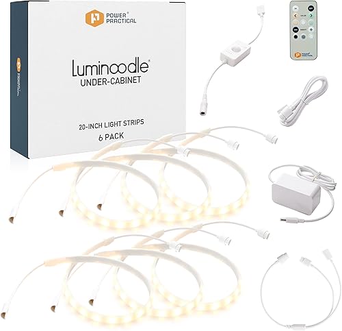 Miniatura 1 de Power Practical Kit de luz LED para debajo del gabinete para cocina, 6 tiras de iluminación, fuente de alimentación, sensor de movimiento, soportes