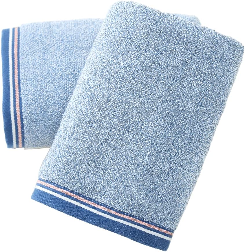 sense gnosis Striped Pattern Hand Towel Set of 2 100% Cotton Terry Soft Ultra Absorbent Decorative Hand Towels for Bathroom 13 x 29 Inch, Blue & Pink - Image 9