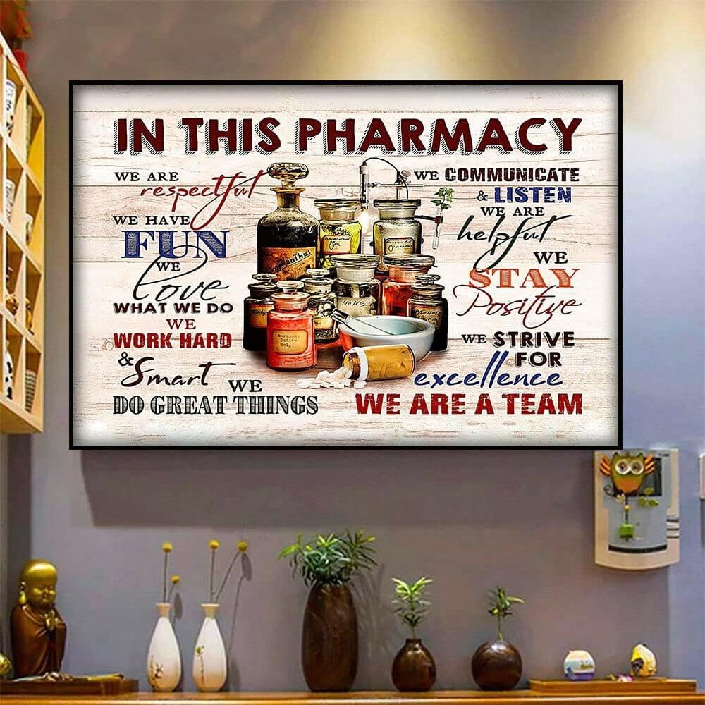 Lobes Colour-565 Fmrsok Metal Art Wall Decor Vintage Metal Tin Sign In This Pharmacy We Are A Team Do Great Things Poster Tin Sign Poster Vintage Metal Signs For Bar Music Club Man Cave Room Wall Decor 8X6 Inch