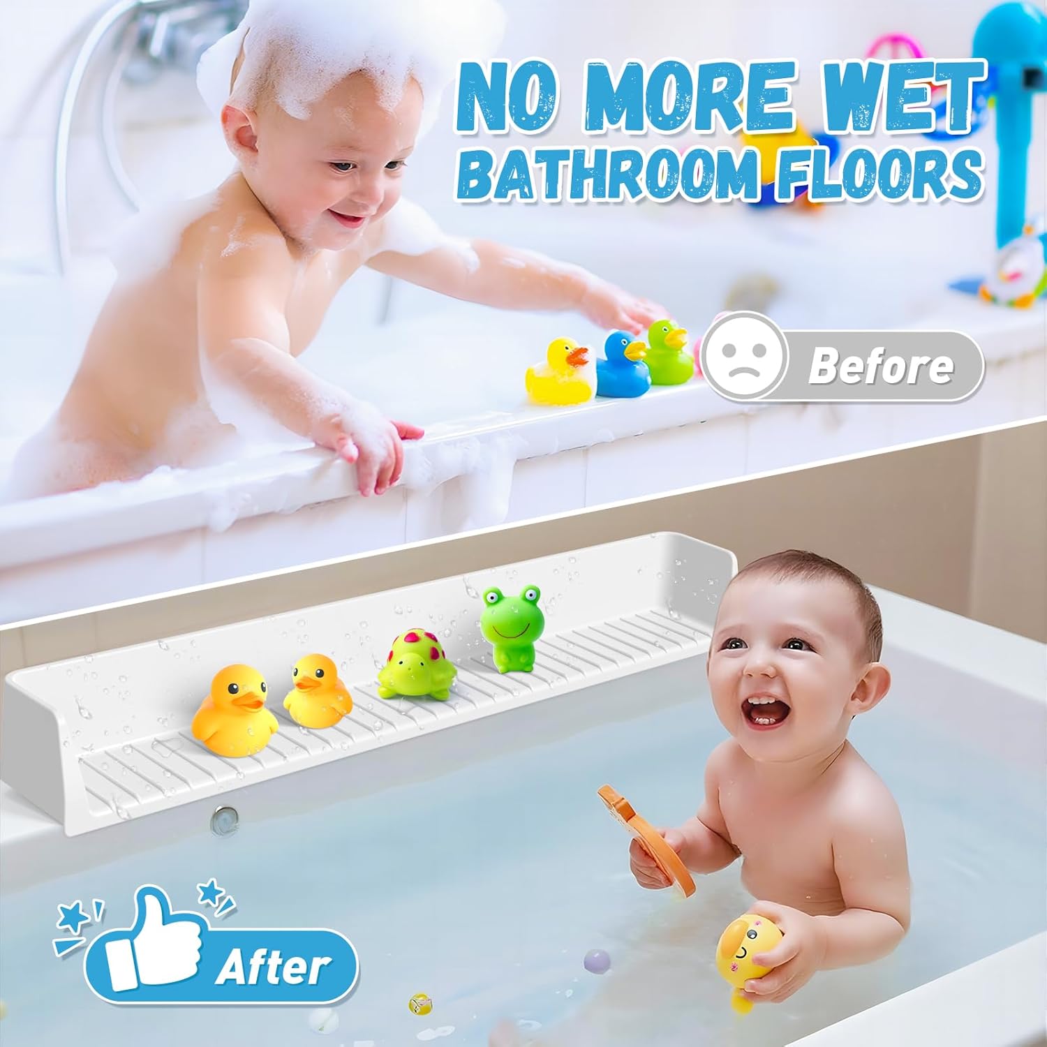 Splash Guard for Bathtub Kids - Silicone Bathtub Splash Guard with 11 Suction Cups, Bath Tub Play Shelf for Kids & Toy Holder, Prevent Water Spill in Bathroom, Fun Bath Time for Toddlers Baby, White