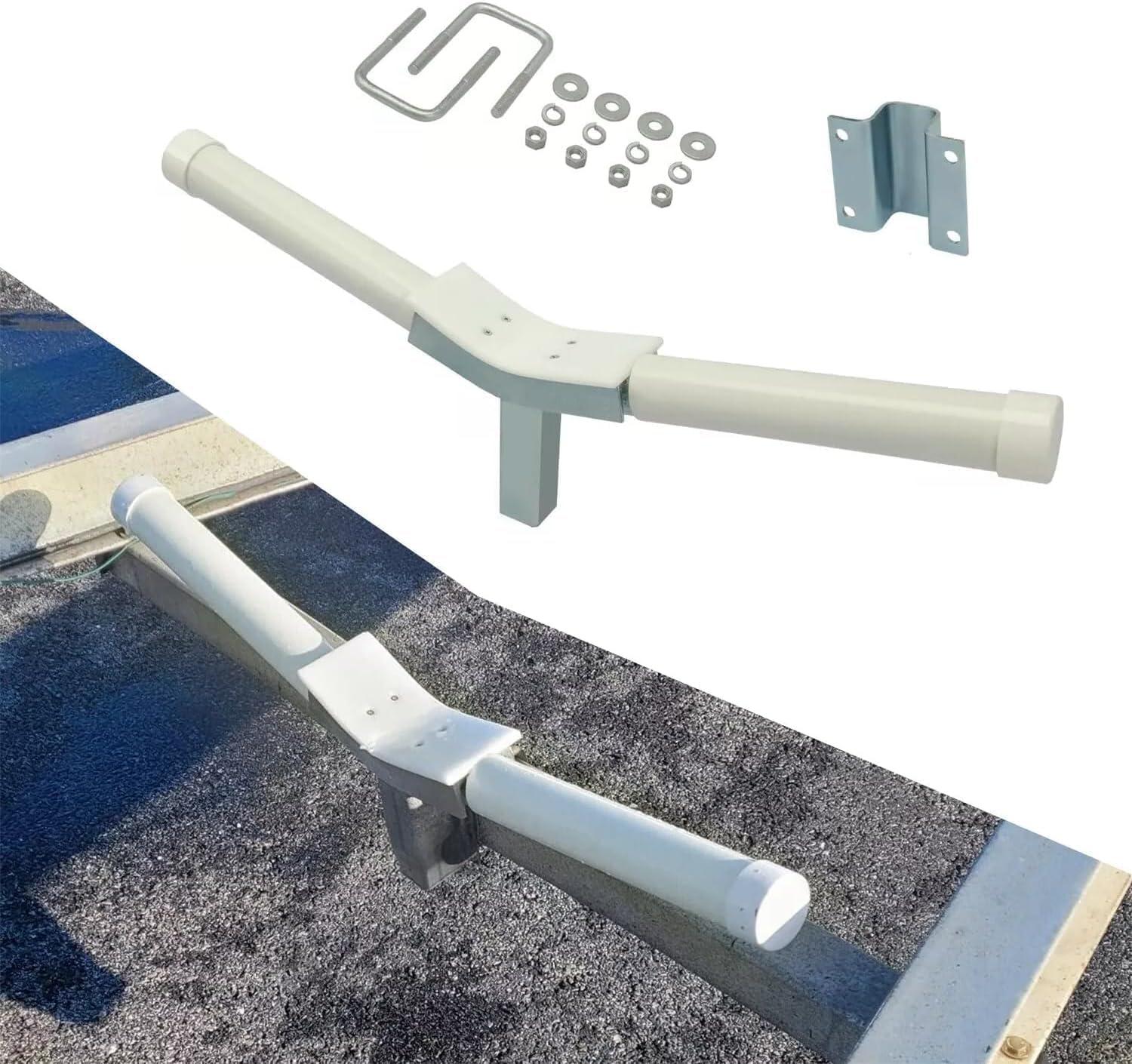 FreeAgain Boat Trailer V-Guide Kit - 2-Layer Hot-Dip Galvanized Center Support with HDPE Plate, Compatible with 3" x 3" Front Cross Member, Includes Bracket & U-Bolts for Marine Saltwater Use