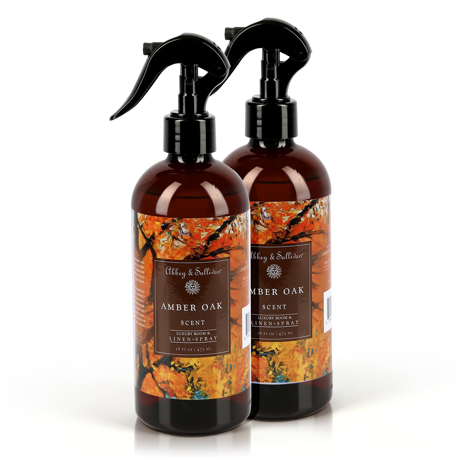 Abbey & Sullivan Linen Spray, Amber Oak, Fabric Freshener and Fragrance Room Spray, Pack of 2, 16 oz