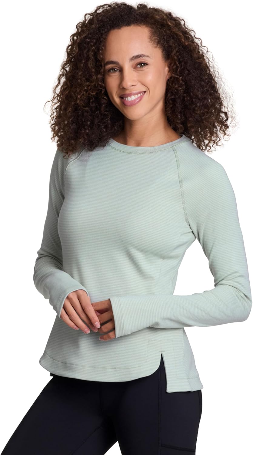 Avalanche Women's Long Sleeve T-Shirt Super Soft Lightweight Hiking Top with Thumbholes Transitional Crewneck Running Top Arctic Surf Stripe L
