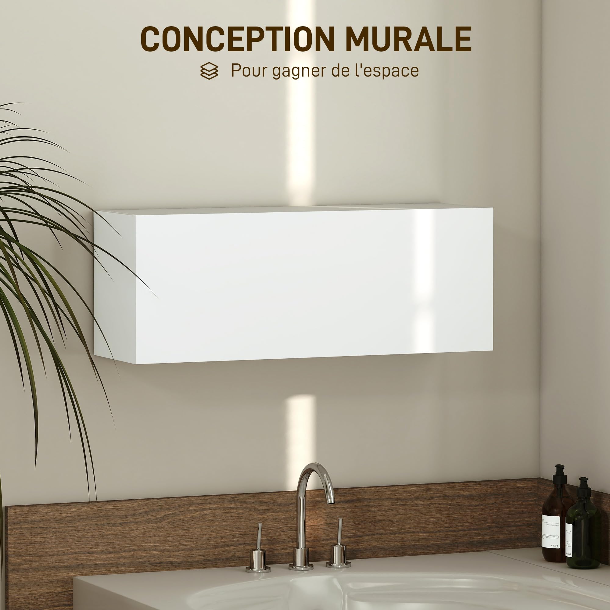 HOMCOM Armoire Murale de Salle de Bain, Meuble de Rangement Suspendu pour Salle de Bains avec Porte battante à charnières et Trois Compartiments, Meuble WC Suspendu, 80 x 25 x 30 cm, Blanc