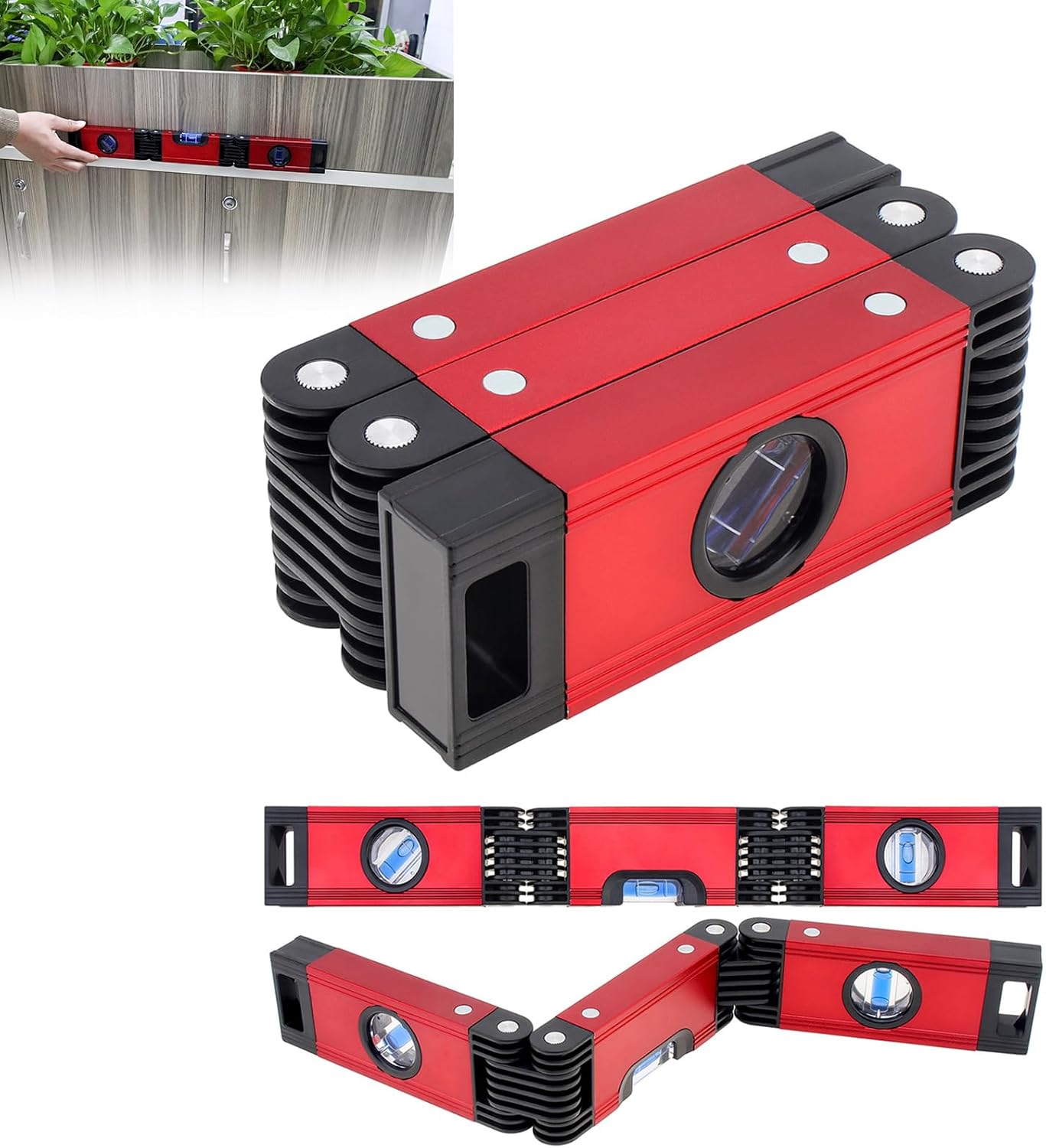 Foldable Level Tool Magnetic Multi Function Folding Level Measuring Tool 3 Section Torpedo Leveling Woodworking Tools Line Spirit Level 17inch Bendable Bubble Leveler for Construction