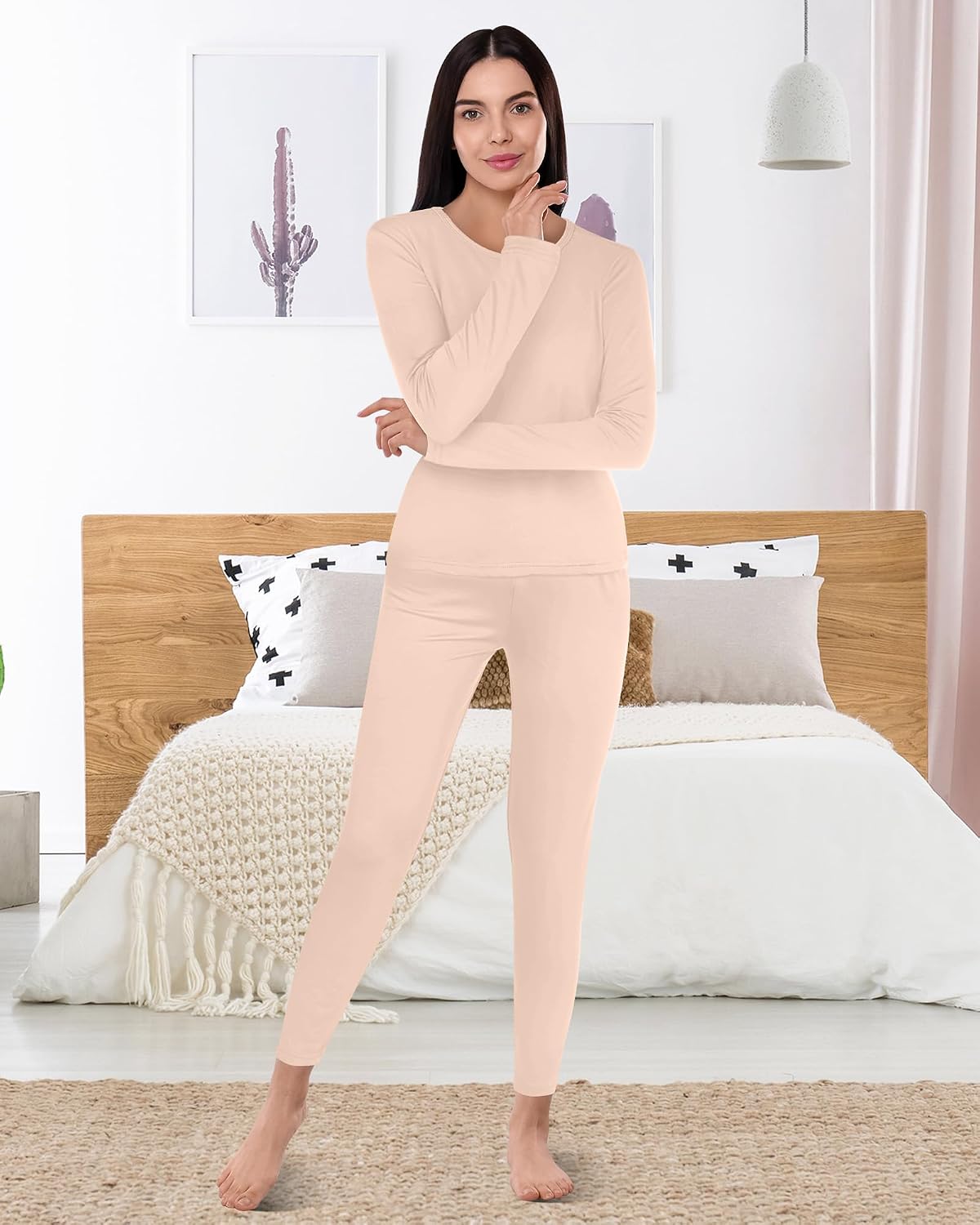 Jadive Thermal Underwear Set Full Family Winter Long Thermal Underwear Fleece Lined Base Layer Set for Women Men Boys Girls