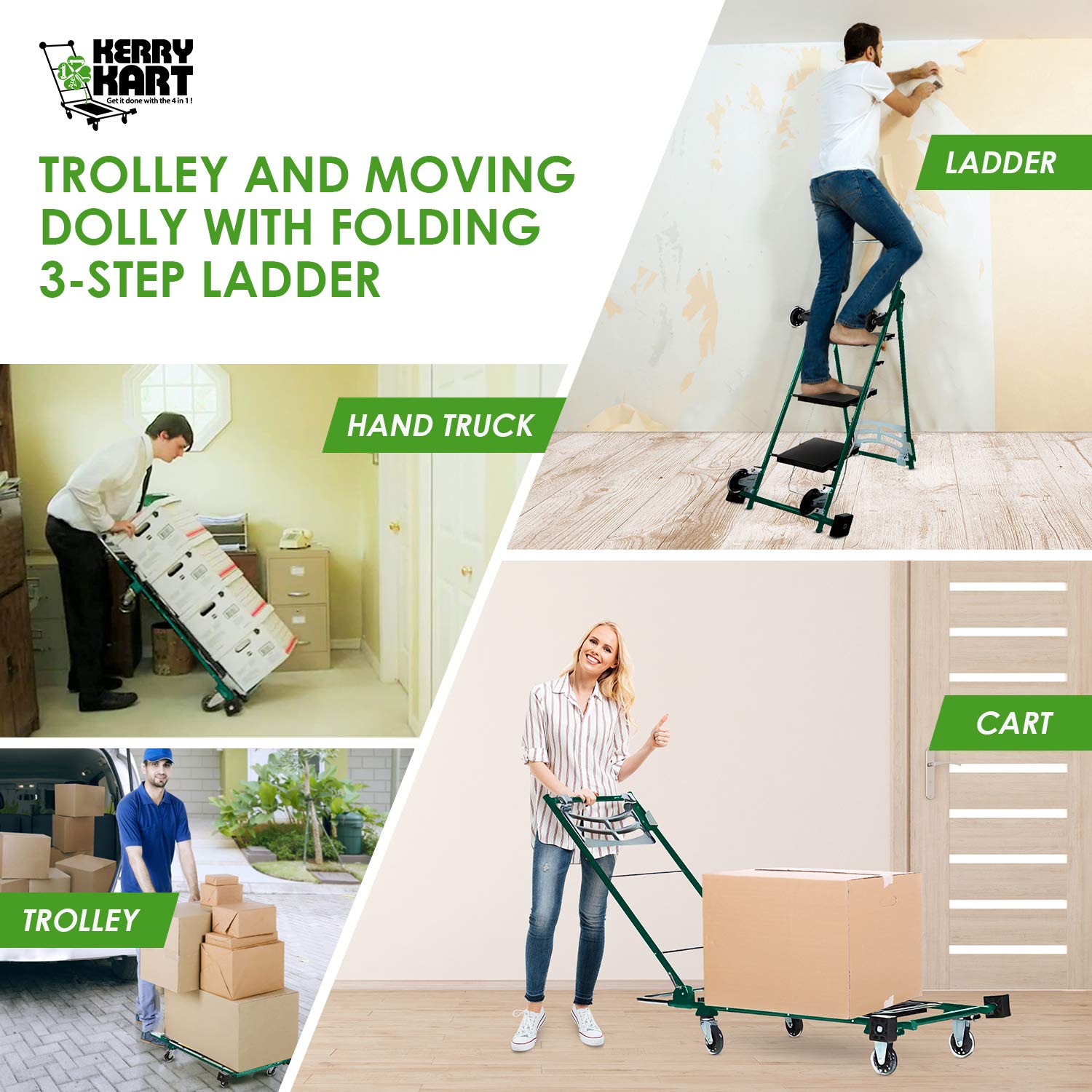 Kerry Kart 4in1 Rolling Utility Cart, Trolley and Moving Dolly with