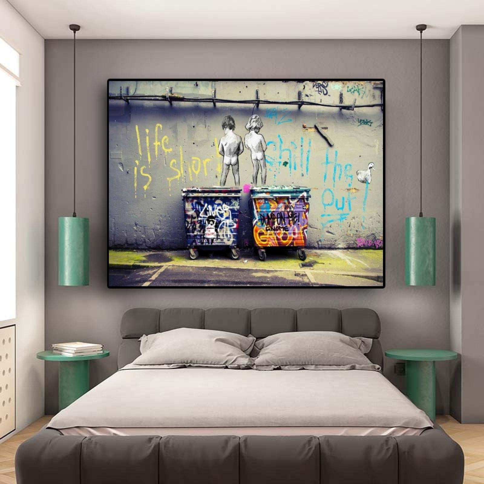 Banksy Street Art"Life Is Short Chill The Duck Out" carteles e impresión Graffiti lienzo pintura cuadros de pared decoración del hogar 70x125cm marco interior