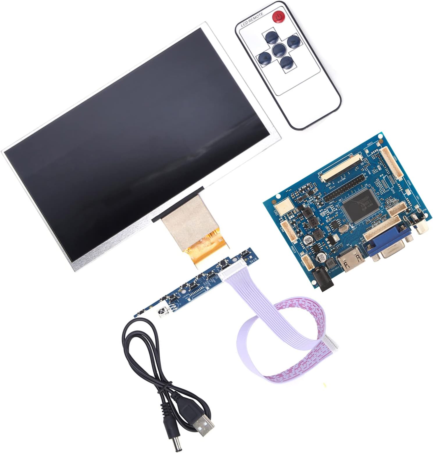 – 7 -inch TFT LCD Screen 1024 * 600 VGA Screen Kit for 3/2, High -resolution LCD Board for Soft Image Voltage, Suitable Electronic Projects