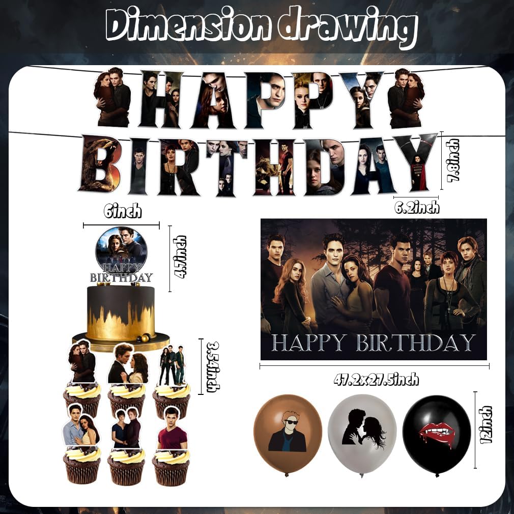 42Pack Saga of Twilight Party Supplies Pack Includes，Banner，Cake Topper，Blackdrop,Balloons for Saga of Twilight party Decoration