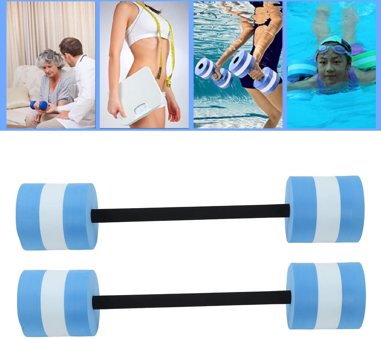 Fabater 2PCS Aquatic Dumbbells, EVA Foam Dumbbells, Blue Thickening Water Weights Water Aerobic Exercise Fitness Equipment Dumbbells for Weight Loss, Pool Fitness, Water Exercise